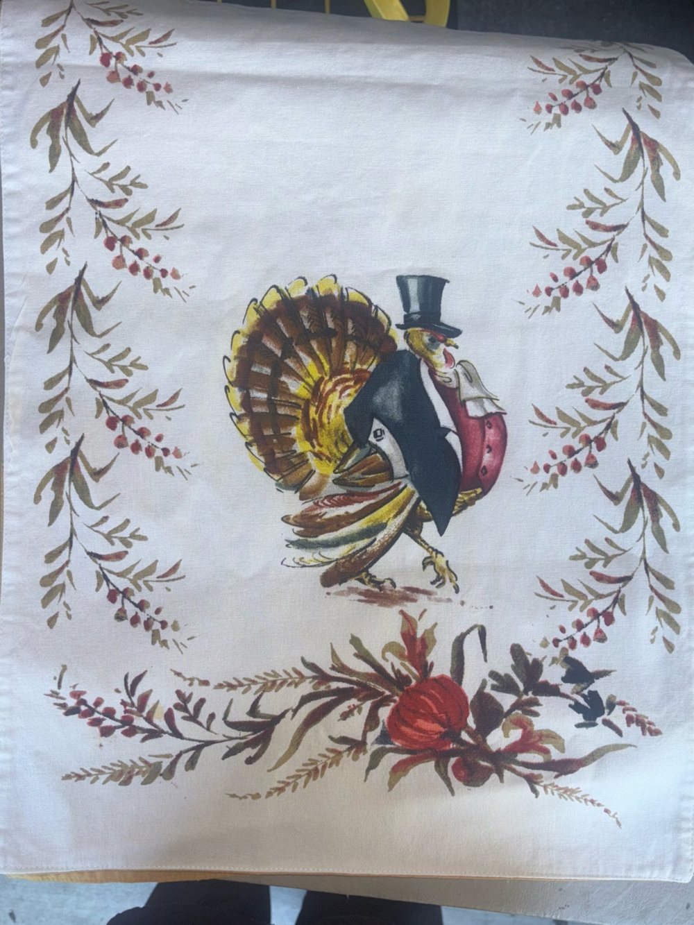Festive Turkey Print Cotton Table Runner 16x90 Fall Harvest farmhouse